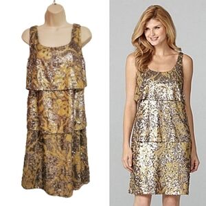EUC-ANTONIO MELANI Gold and Silver Sequin Dress